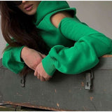 Cold-Shoulder Hoodie & Jogger Set - L, Green image