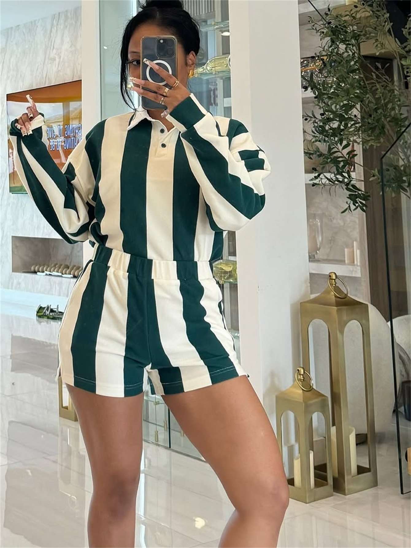 Stripe Button-Up Crop Top & Shorts Set image 2