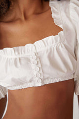 Stylish Gingham Cropped Puff Sleeve Top image 4