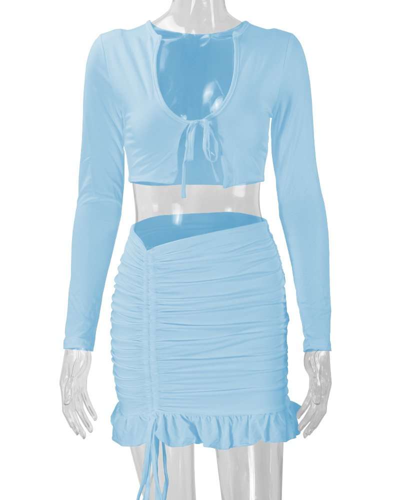 Two-Piece Skirt Set with  Tie Front Top image 4