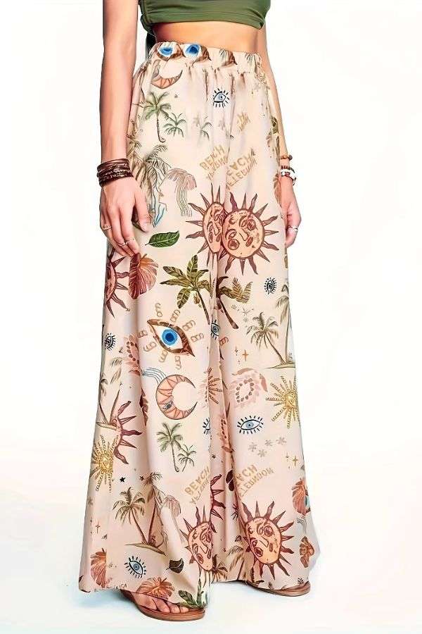 Print Wide-Leg Palazzo Pants - S, Beige image