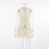 Elegant Sleeveless Suit - M, Beige image