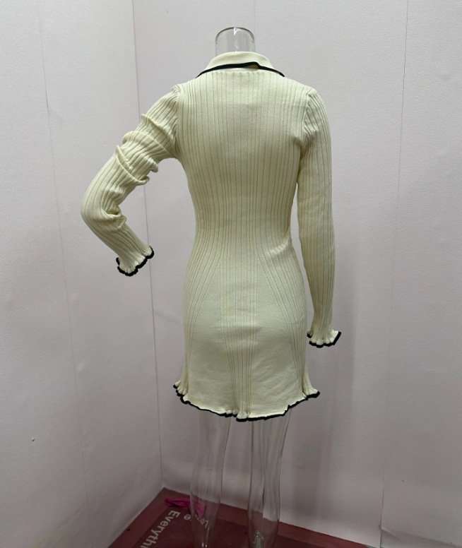 Elegant Ribbed V Neck Button Down Dress image 3