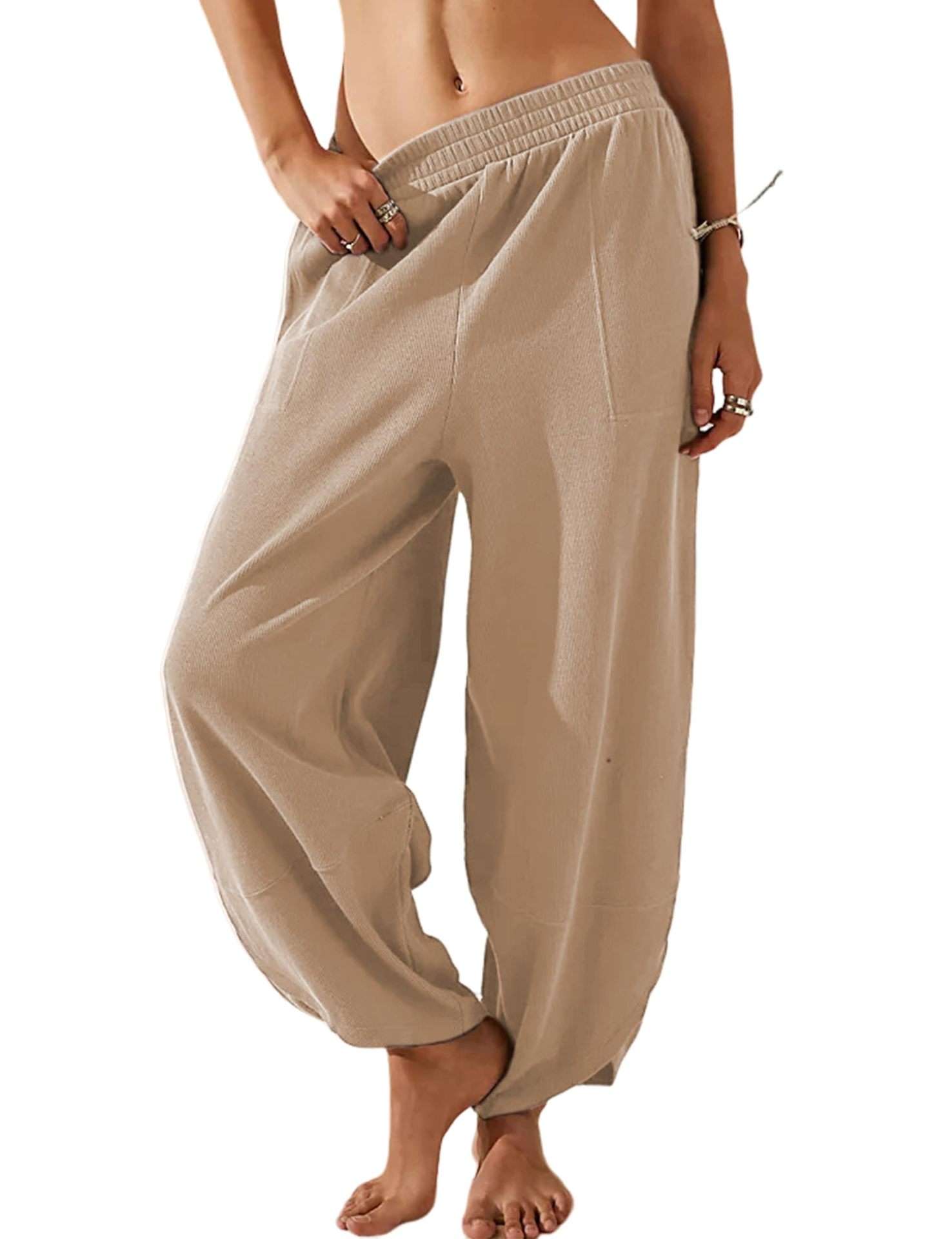 Loose-Fit Harem Pants - S, Beige image