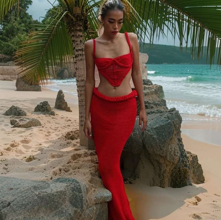 Knit Cut-Out Beach Maxi Set image 4