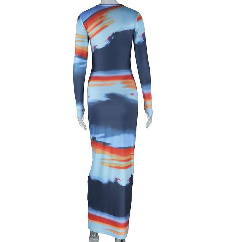 Abstract Printed Bodycon Maxi Dress image 2