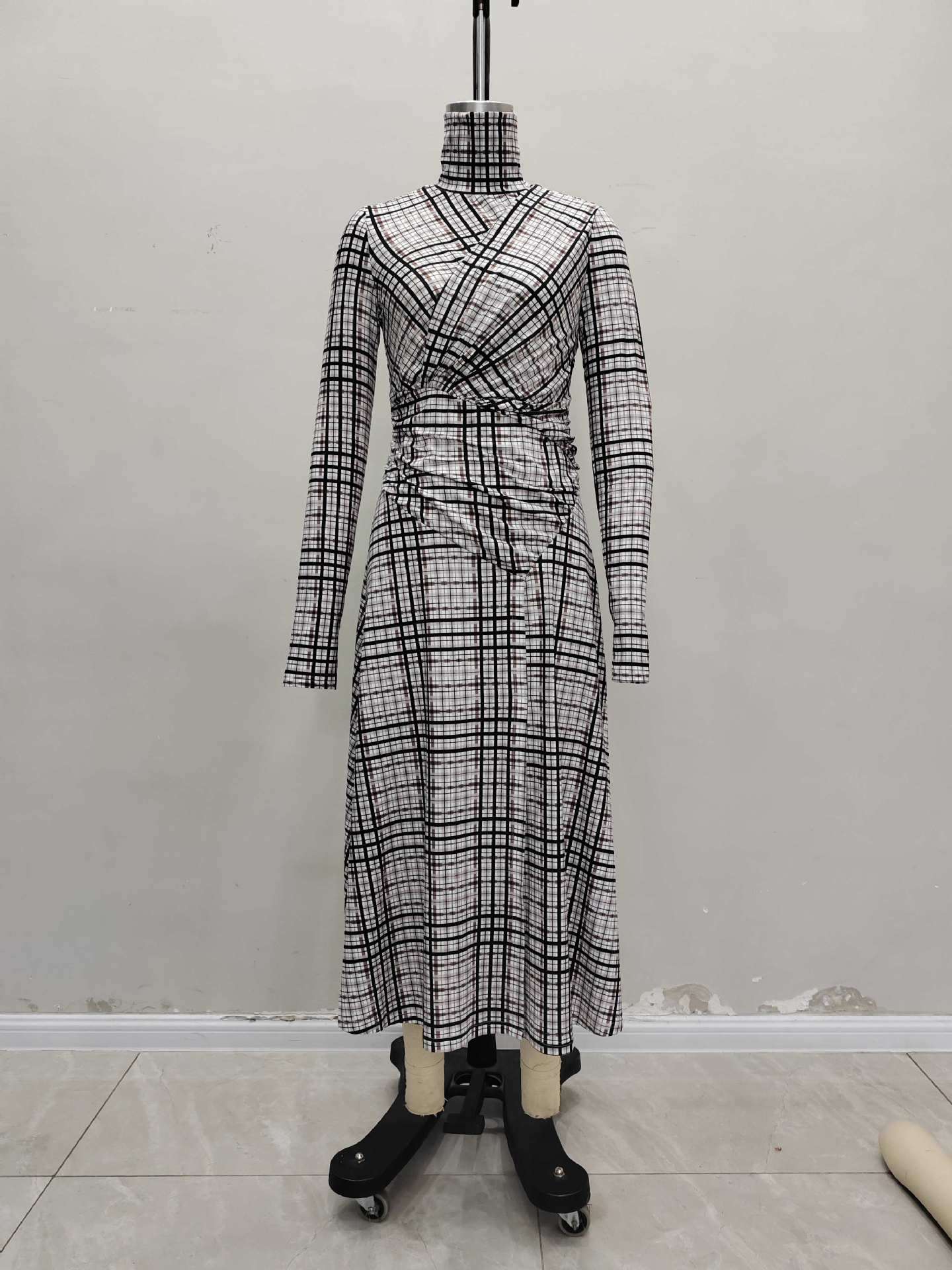 Plaid Wrap Dress with High Slit image 4