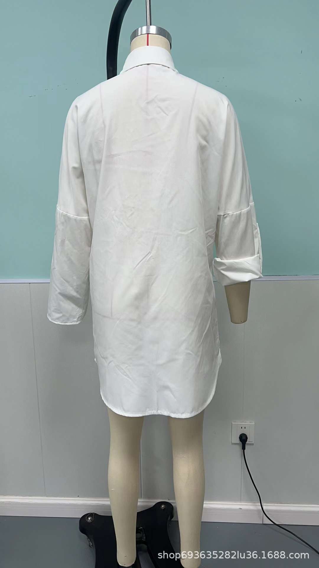 Button-Front Shirt Dress with Roll-Up Sleeves image 2