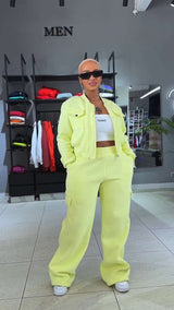 Trendy 2 Pieces Cargo Jogger Set - M, Yellow image
