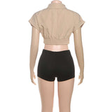 Chic Cropped Button-Up Shir & Shorts Set image 2
