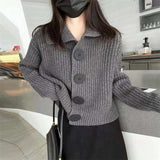 Cozy Ribbed Button-Front Sweater - Free Size, Grey image