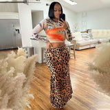 Leopard Print Maxi Skirt with Top - M, Multi Brown image