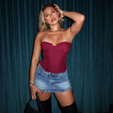 Strapless Crop Top Overbust Corset - S, Red image