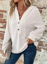 Drawstring V-neck Casual Pullover Hoodie - L, White image