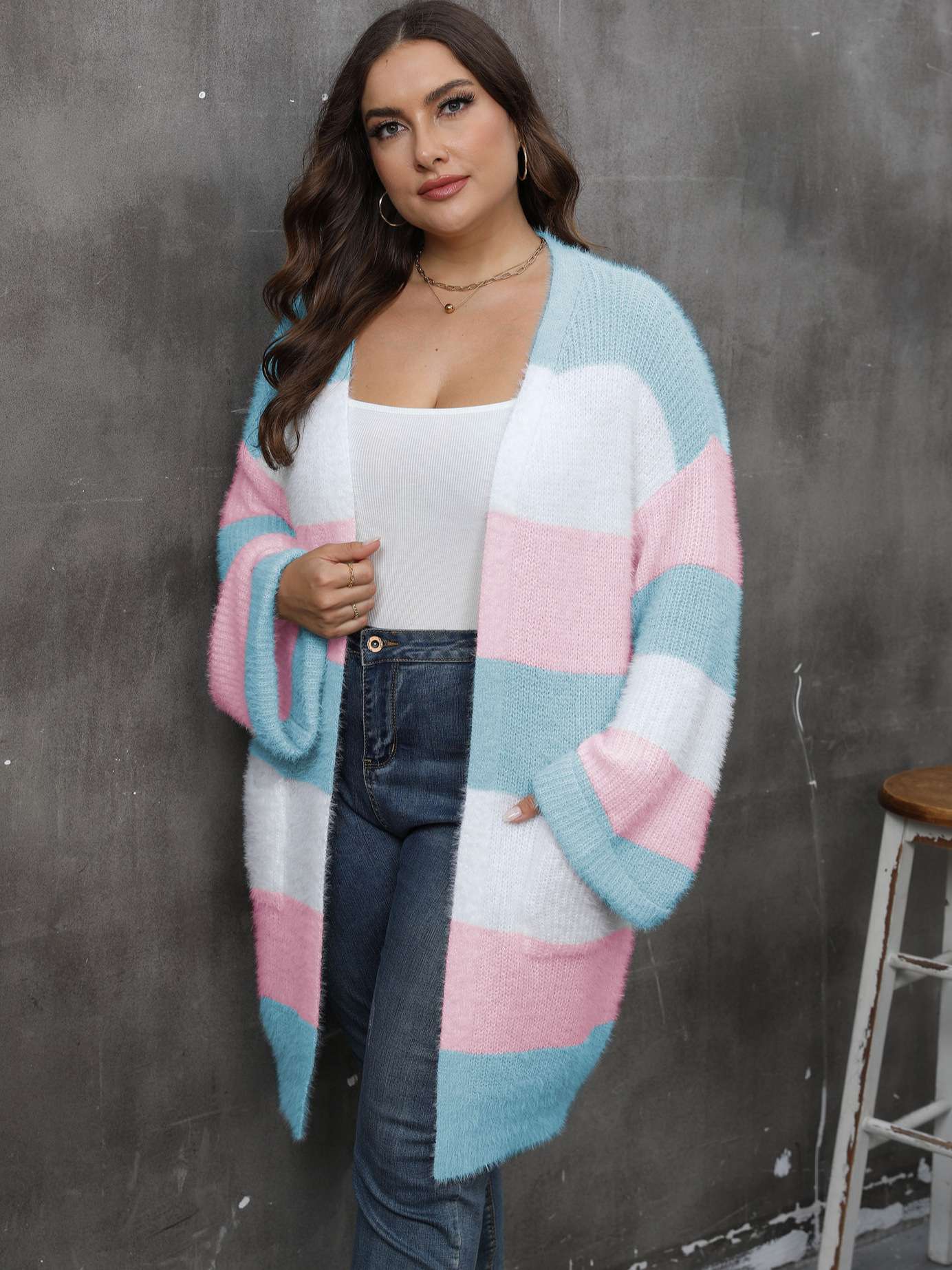 Cozy Breeze Striped Cardigan - 3XL, Blue image