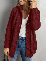 Cozy Cable Knit Button-Up Cardigan - 3XL, Red image