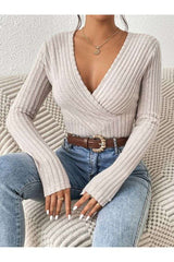V-Neck Ribbed Knit Crop Tee image 2