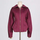 Black Corseted Scuba Jacket - S, Maroon Brown image