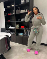 Cozy Fuzzy Hooded Lounge Tracksuit - L, Grey image