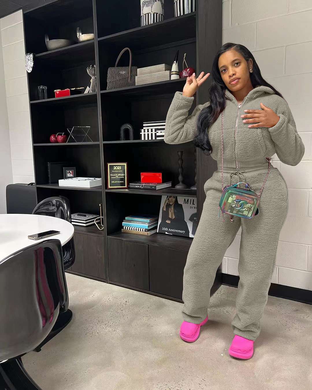 Cozy Fuzzy Hooded Lounge Tracksuit - L, Grey image