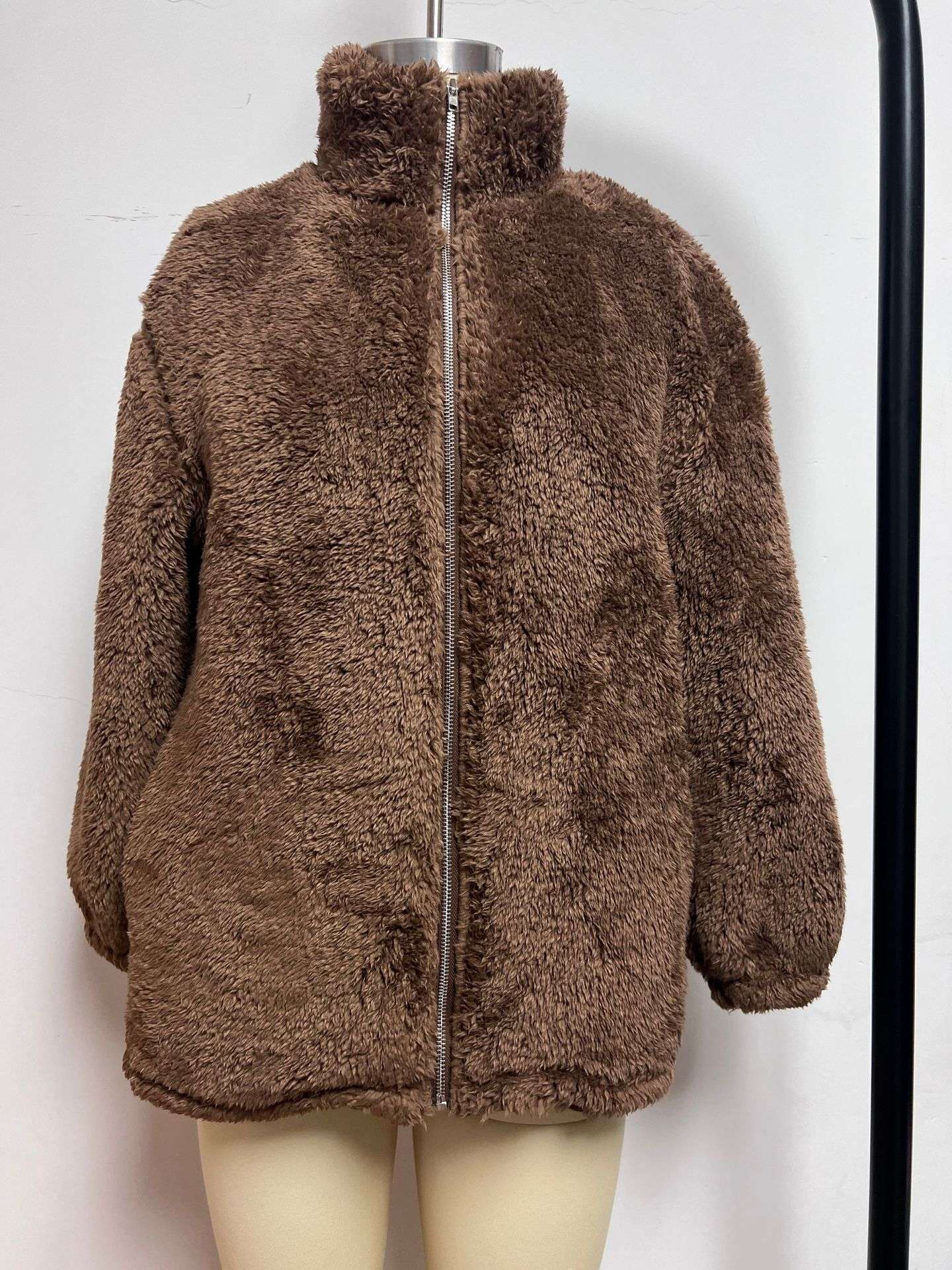 Stylish Brown Faux Fur Zip-Up Jacket image 3