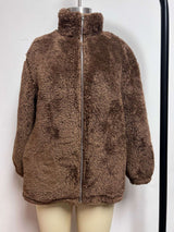 Stylish Brown Faux Fur Zip-Up Jacket image 3