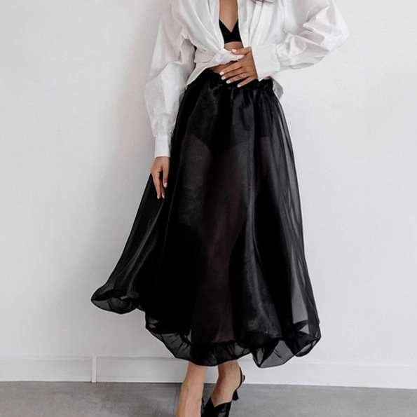 Sheer Bubble Hem Midi Skirt image 2