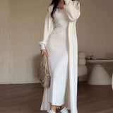 Bodycon Dress with Long Cardigan chic Set - S, White image