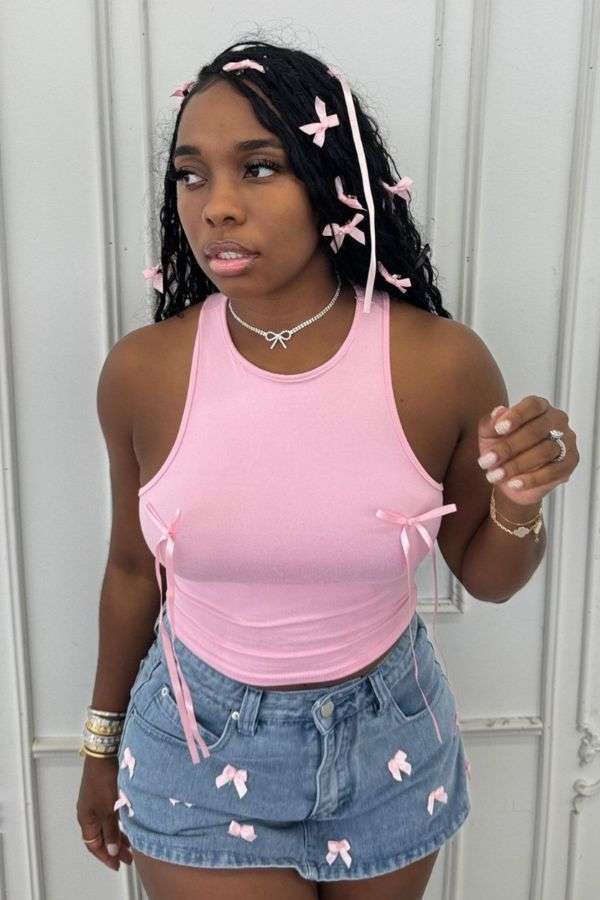 Sleeveless Top with Ribbon Details image 1