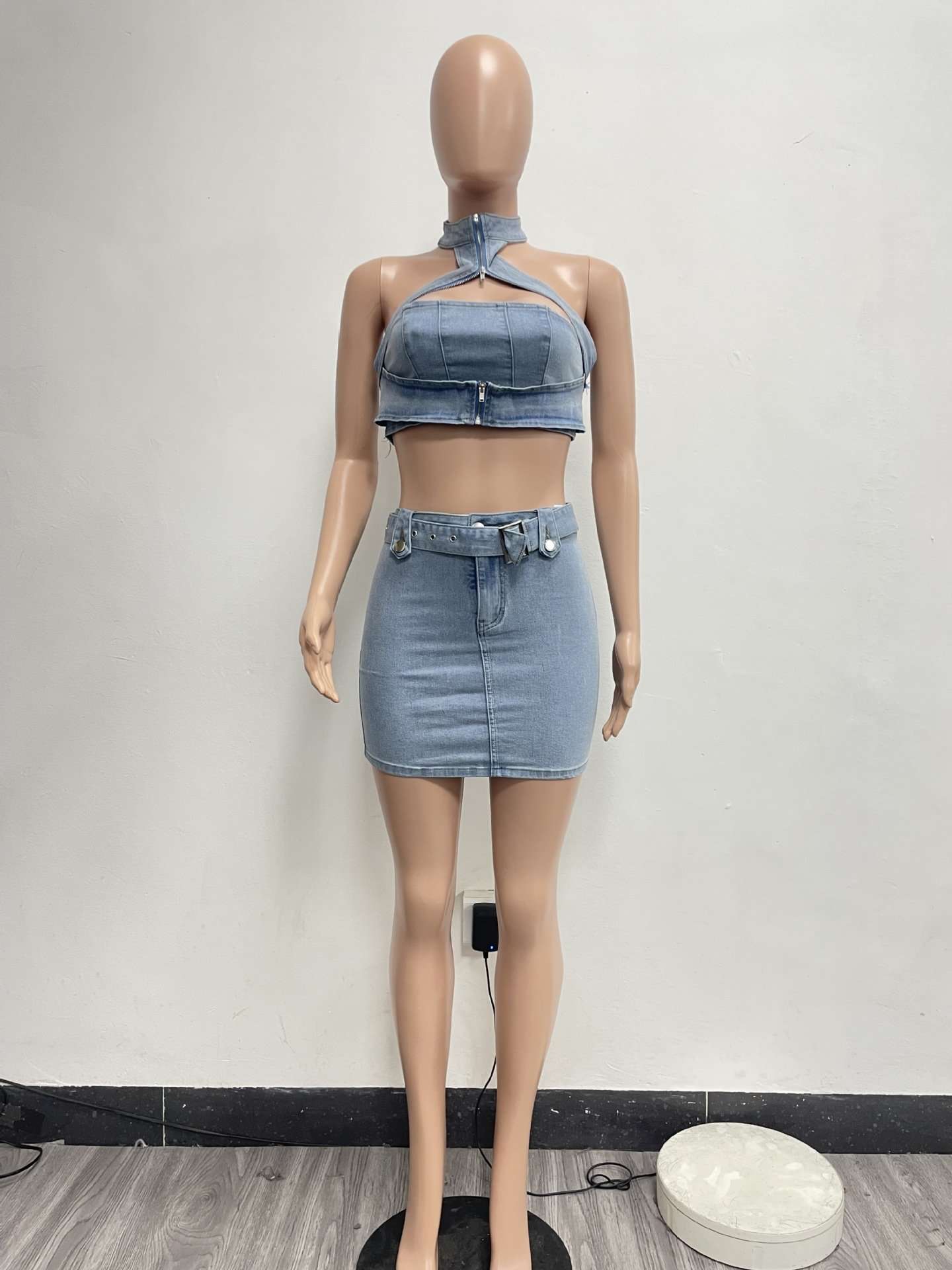 Denim Zip-Up Two-Piece Set image 3