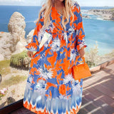 Vibrant Floral Maxi Dress - M, Orange image