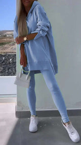Cozy Split Hooded Sweatshirt & Leggings - M, Sky Blue image
