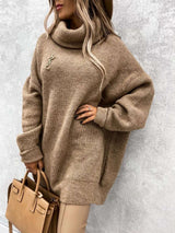 Cozy Oversized Turtleneck Sweater - M, Beige image