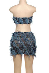 Ruffled Mesh Off Shoulder Crop Top Two Piece Mini Skirt image 6