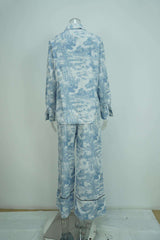 Print Pajama Set with Oversized Shirt & Wide-Leg Pants image 2