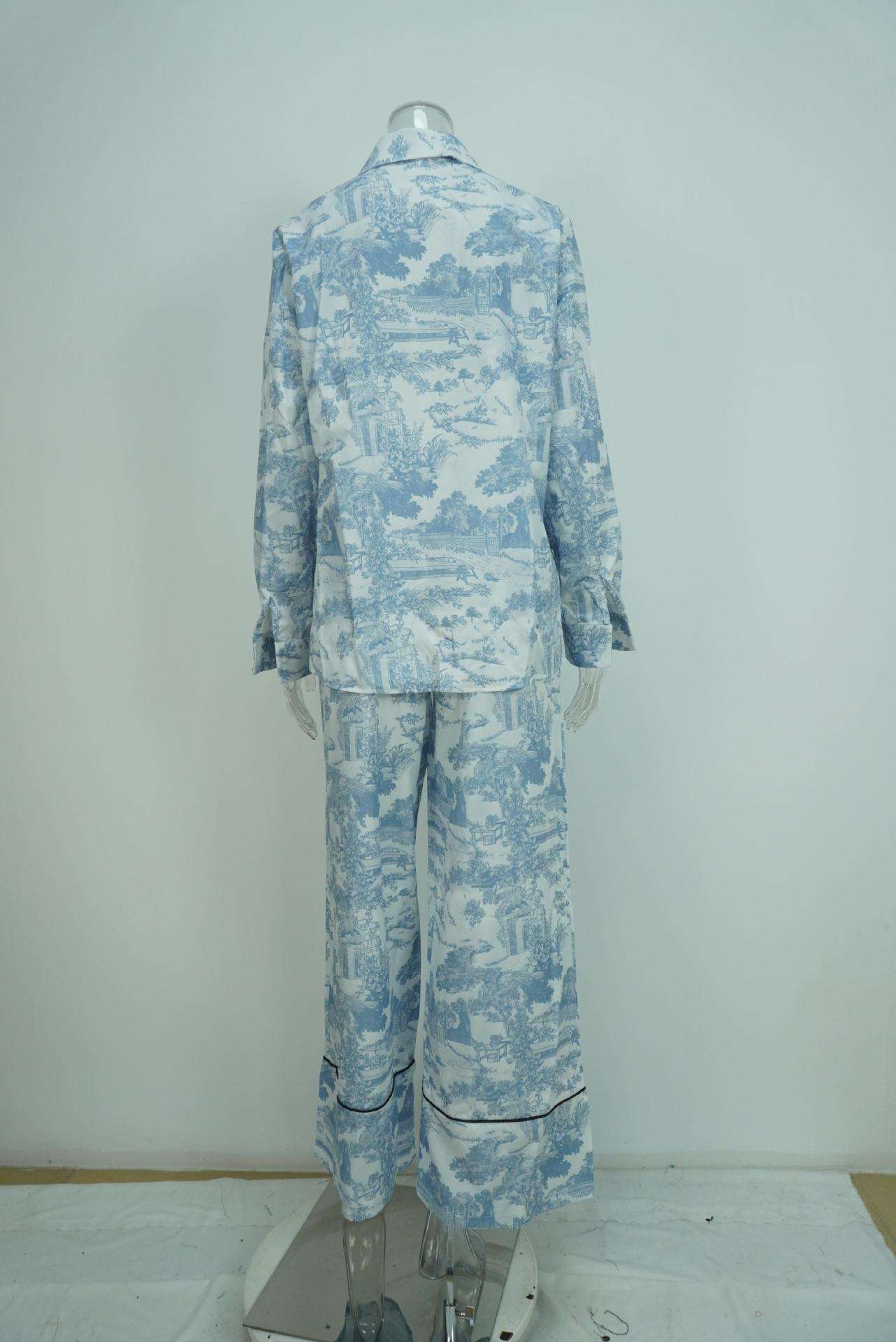 Print Pajama Set with Oversized Shirt & Wide-Leg Pants image 2