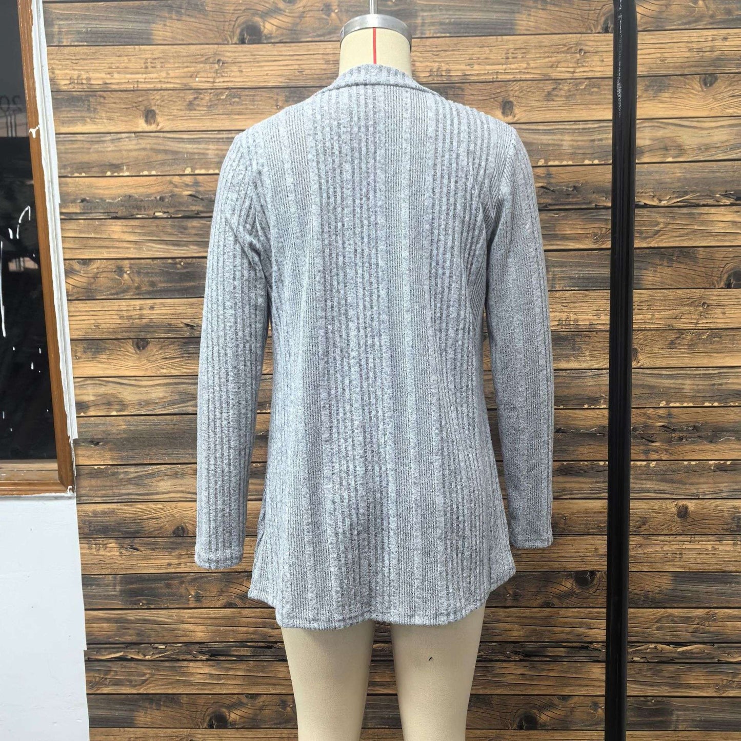 Cozy Gray Open-Front Ribbed Cardigan image 5