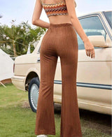 High-Waisted Brown Ribbed Flare Pants image 2