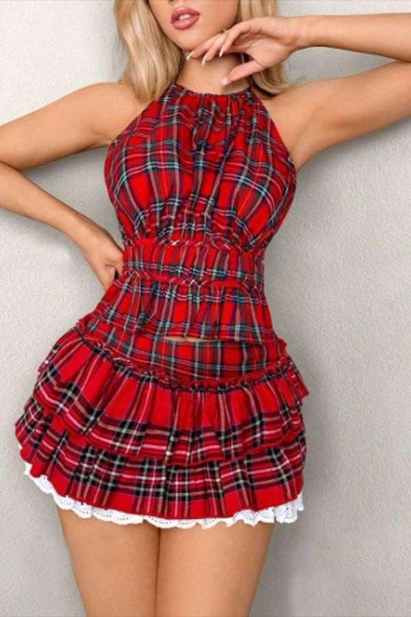 Halter Backless Crop Top  Mini Skirt Set image 0