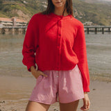 Button Down Long Sleeve Cardigan - S, Red image