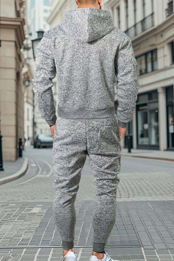 Two Pieces Solid Color Hoodie Tracksuit, Activewear image 2