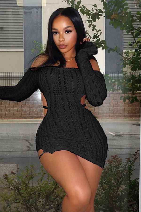 Sexy Off Shoulder LongSleeve Backless Fluffy Mini Dress image 2