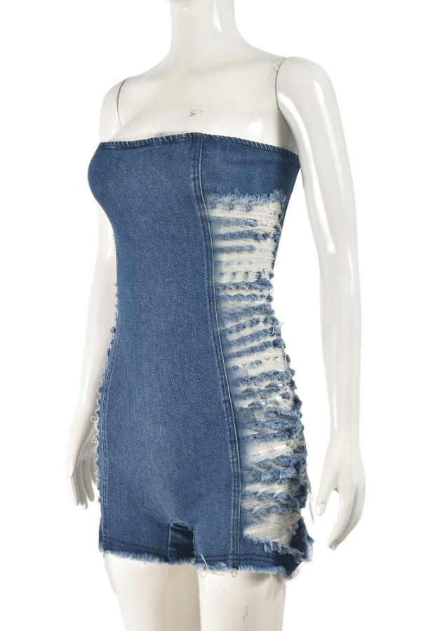 Frayed Edge Strapless Denim Romper image 4