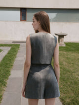 Stylish Pinstripe Sleeveless Blouse &amp; Shorts Set image 2