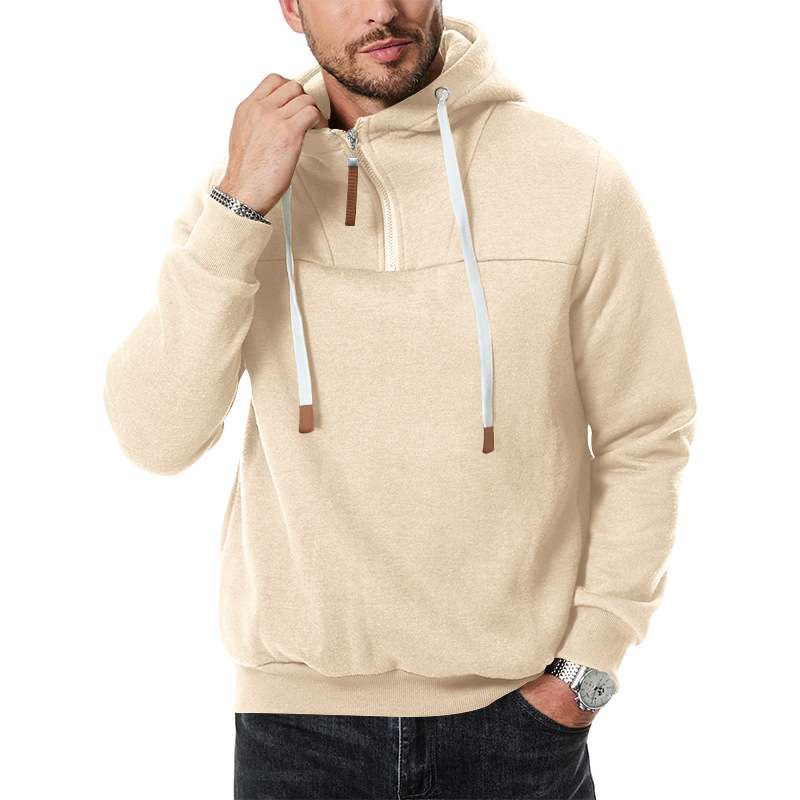Casual Solid Hooded Sweatshirt - M, Beige image