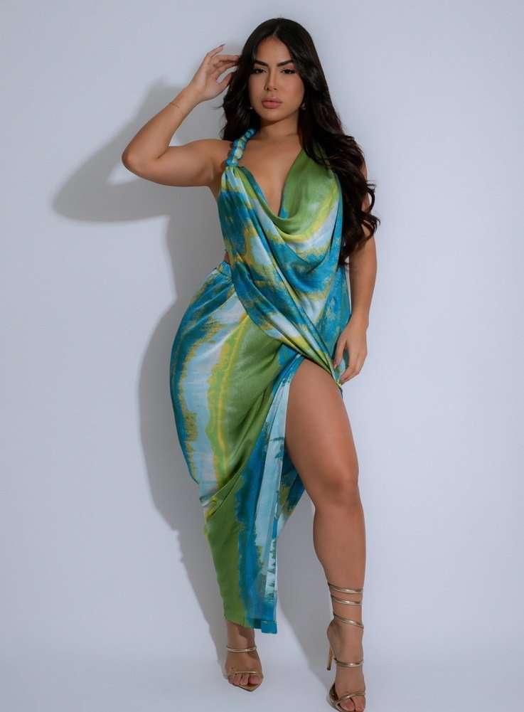 Sunset Glow Drape Dress - M, Green image