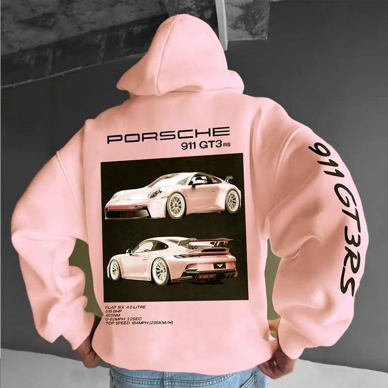 Streetwear Oversize Sports Car Print Hoodie - S, Pink image