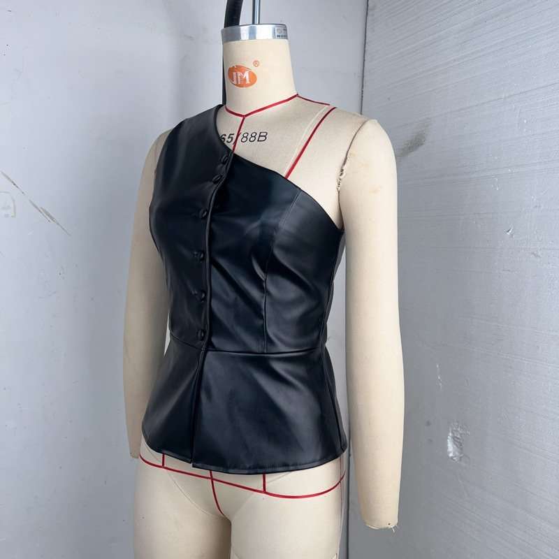 Asymmetrical Faux Leather Corset Top image 3