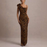 One-Shoulder Leopard Maxi Dress - S, Brown image