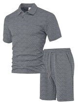 Textured Polo and Shorts Set - XL, Dark Grey image
